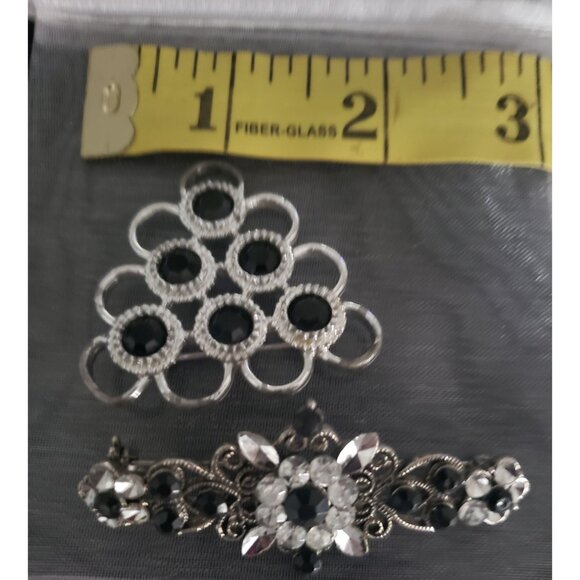 Vintage Sarah Coventry Silver Tone Black Rhinestone Brooch & Bonus Brooch - Picture 13 of 14